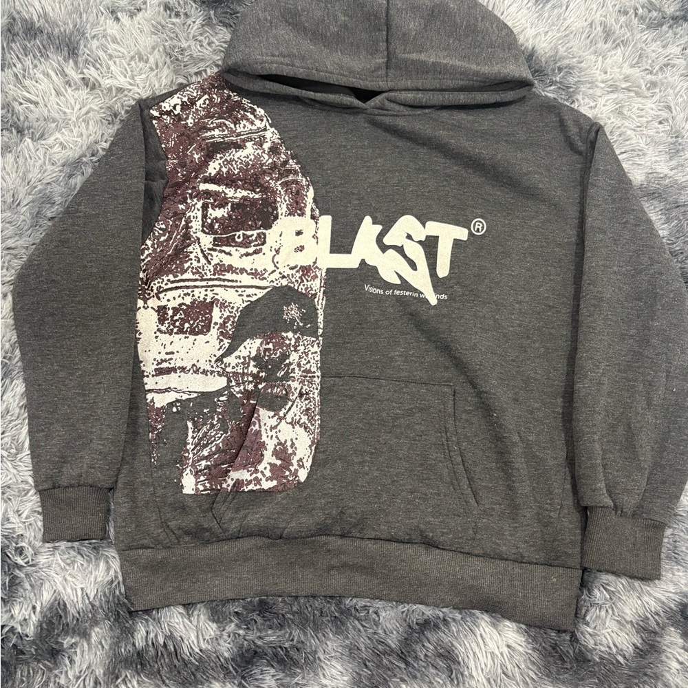 Gray BLAST Hoodie with Graphic Print
